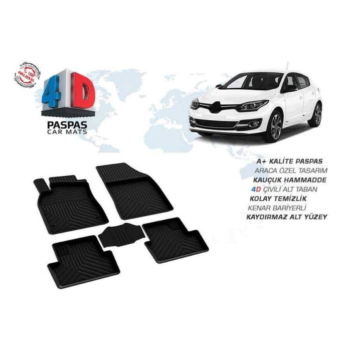 Renault Megane 3 4D Havuzlu Paspas Siyah 2008-2015 Arası