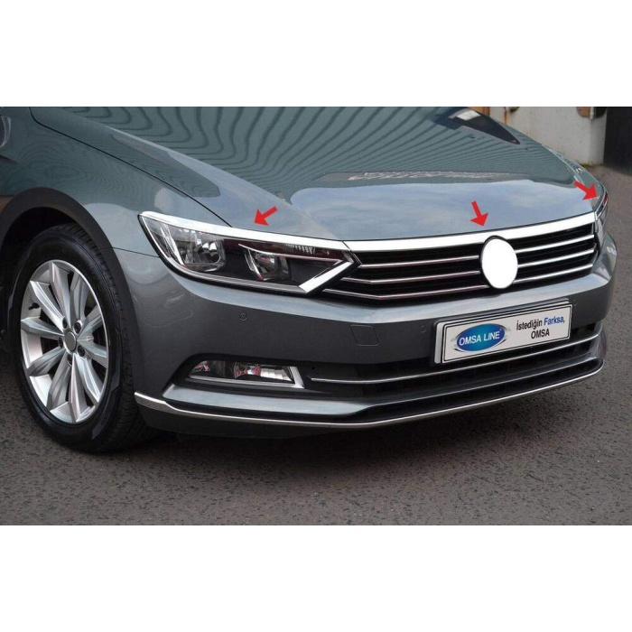 VW Passat B8 Krom Far Üstü Çıta 3 Parça 2015-2019 Arası