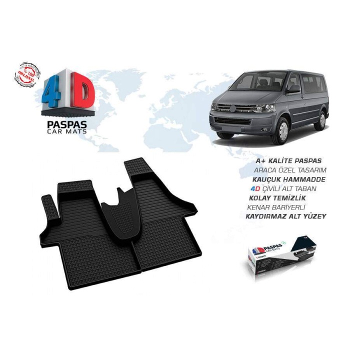 VW T5 Transporter 4D Havuzlu Paspas Siyah 2003-2015 Arası