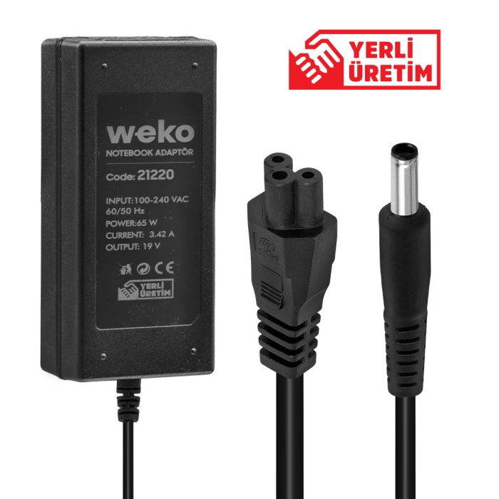 19 VOLT - 3.42 AMPER - 65 WATT 4.5*3.0 UÇLU YERLİ ÜRETİM NOTEBOOK ADAPTÖR (K0)