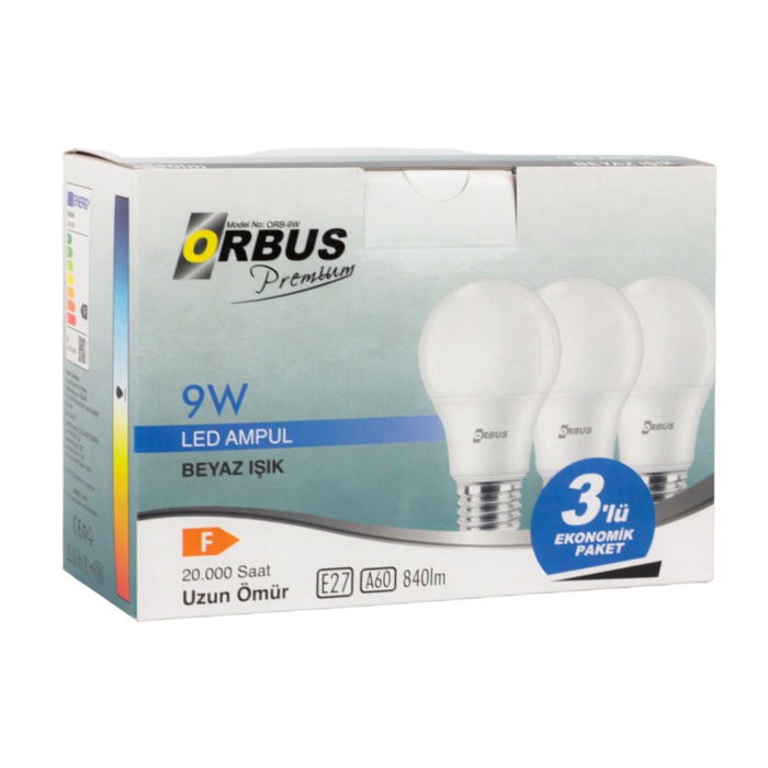 ORBUS ORB/L9W 3LÜ PAKET 9W BEYAZ LED AMPUL (K0)