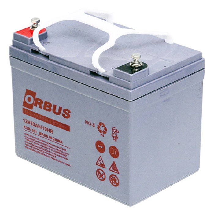 ORBUS 12 VOLT - 33 AMPER JEL TİPİ ENGELLİ ARAÇ AKÜSÜ (190 X 130 X 167 MM) (K0)