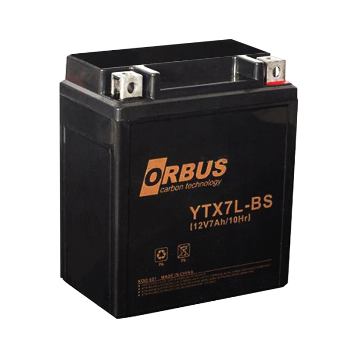 AKÜ 12 VOLT 7 AMPER ORBUS YTX7L-BS ASİT İÇİNDE KARBON BİSİKLET AKÜSÜ (K0)