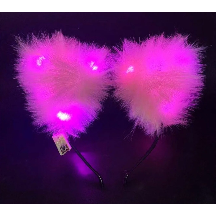 Pembe Peluşlu Pofuduk Led Işıklı Lüks Parti Tacı 20x18 cm (K0)