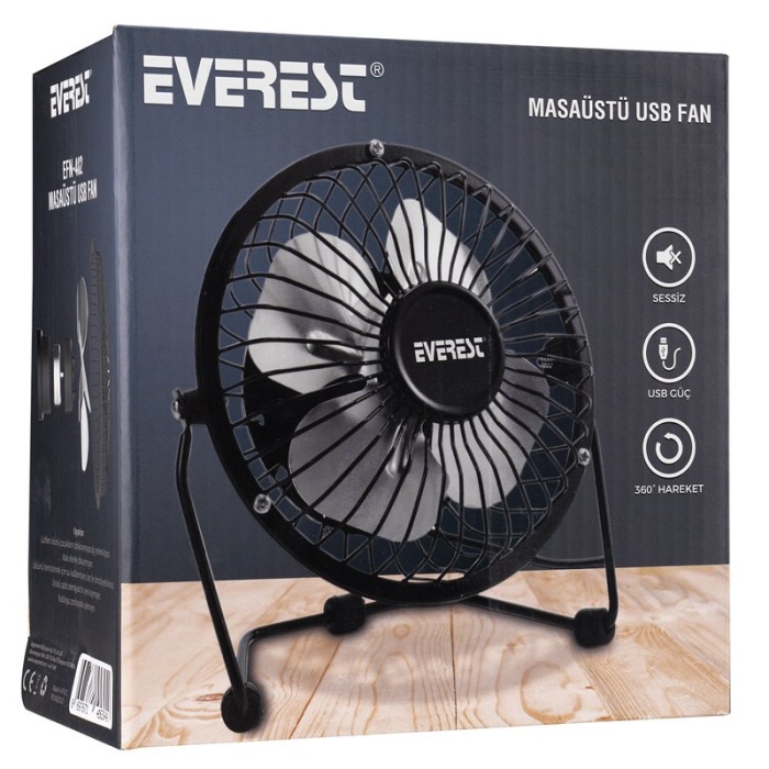 EVEREST EFN-482 MASAÜSTÜ METAL SİYAH FAN (K0)