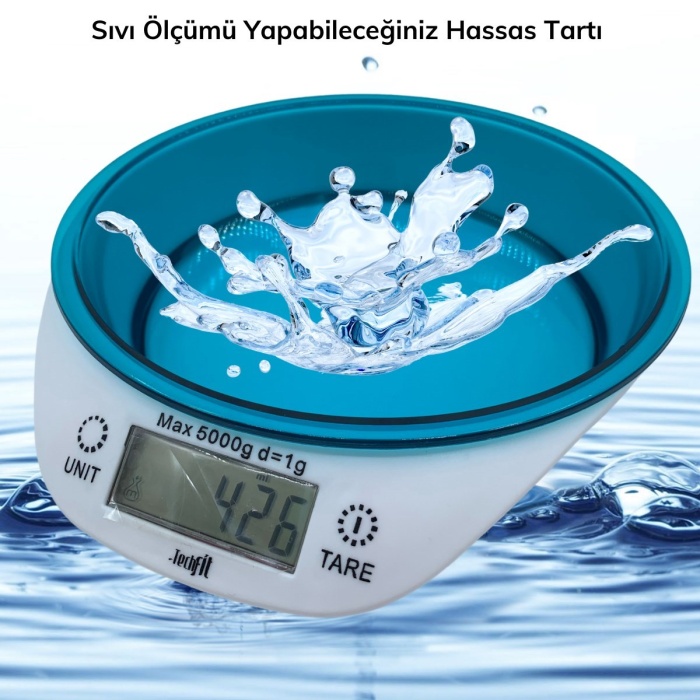 TF 1003 Hazneli Lcd Ekran Hassas Ölçüm Sensörlü 5 Kg Kapasite Dijital Mutfak Terazisi Tartısı (K0)