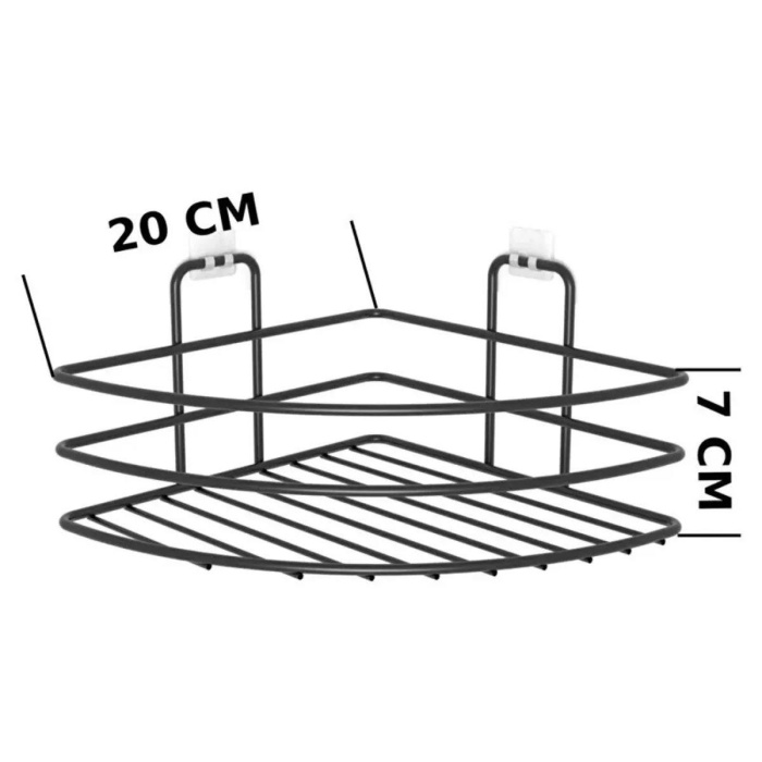 Kendiliğinden Yapışkanlı Montaj Gerektirmeyen Tek Katlı Banyo Askı Köşe Şampuanlık Siyah (K0)