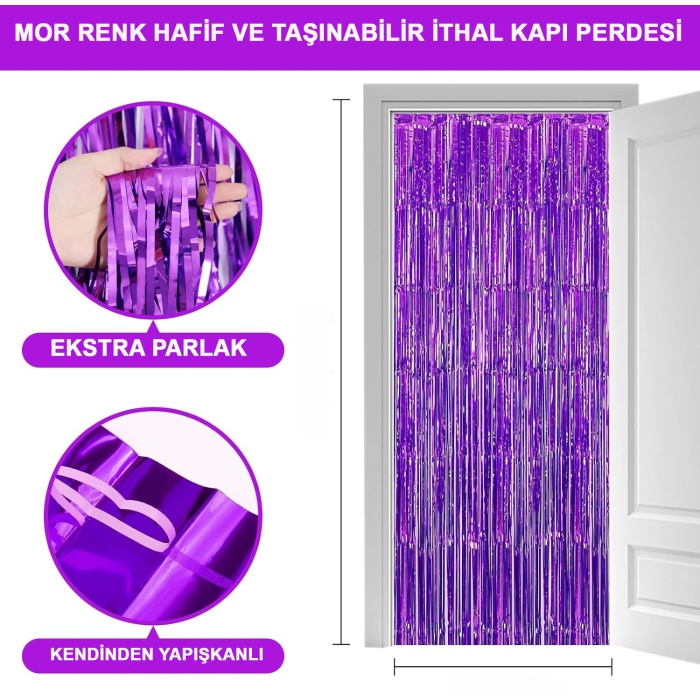 Mor Renk Ekstra Metalize Parlak Saçaklı Arka Fon Perde İthal A Kalite 1x2 Metre (K0)