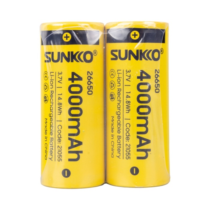 SUNKKO 3.7 VOLT 4000 MAH 26650 ŞARJ EDİLEBİLİR PİL (2Lİ PAKET) (K0)