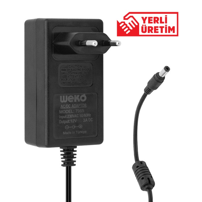 12 VOLT - 3 AMPER - 36 WATT 5.5*2.5 UÇLU YERLİ ÜRETİM PLASTİK KASA PRİZ TİP ADAPTÖR