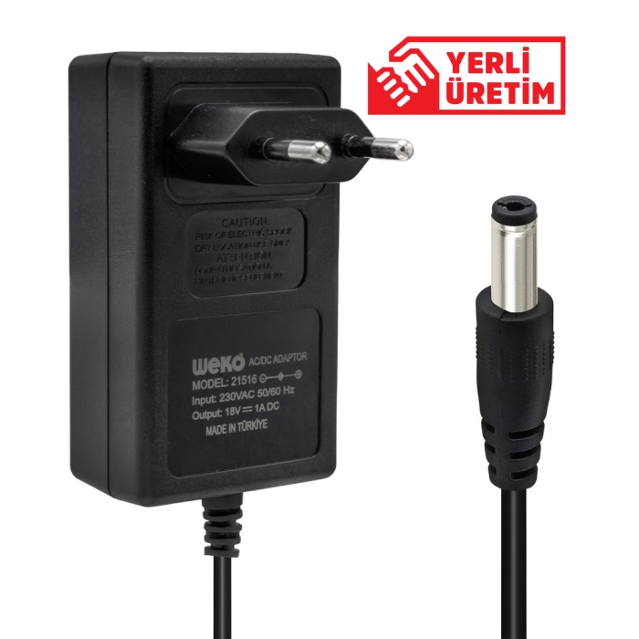 18 VOLT - 1 AMPER 5.5*2.5 UÇLU YERLİ ÜRETİM PRİZ TİPİ ADAPTÖR