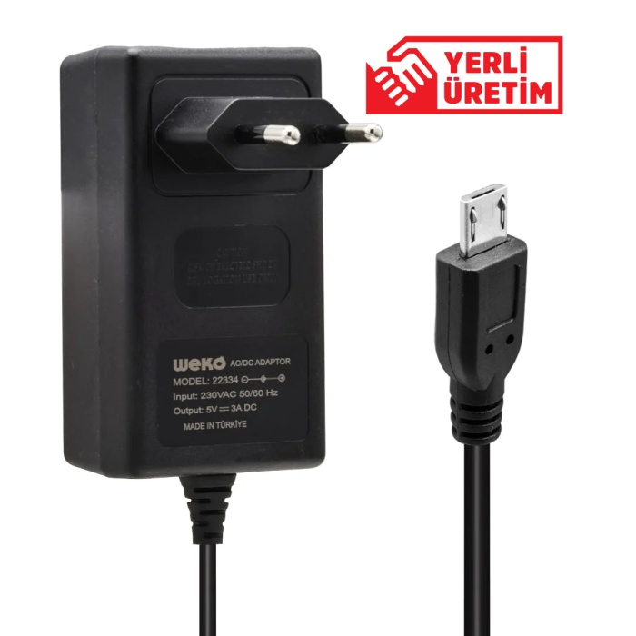 5 VOLT - 3 AMPER MICRO USB UÇLU YERLİ ÜRETİM PRİZ TİPİ ADAPTÖR