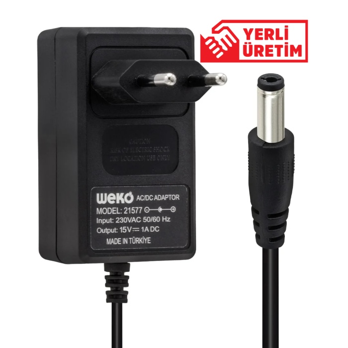 15 VOLT - 1 AMPER - 15 WATT 5.5*2.5 UÇLU YERLİ ÜRETİM PRİZ TİPİ ADAPTÖR