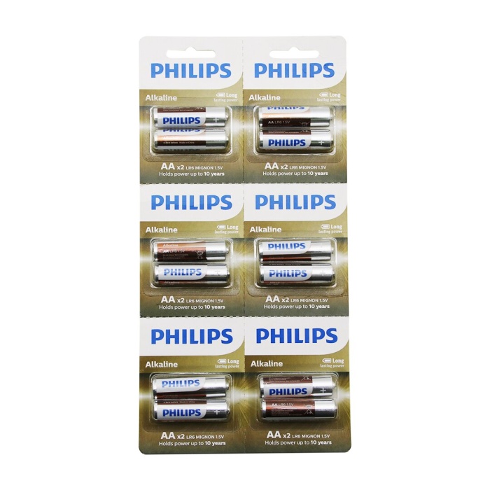 PHILIPS  ALKALİNE KALEM - AA - 1.5V  PİL  12PCS= 2Lİ X 6 (K0)