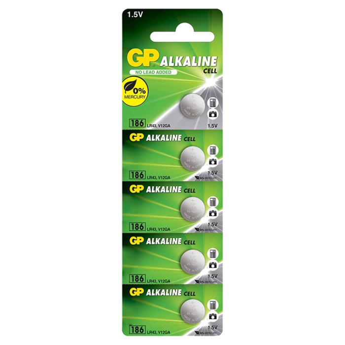 GP 186 LR43 ALKALİN 1.5V DÜĞME PİL ( (186F-2C5) 5Lİ PAKET (K0)