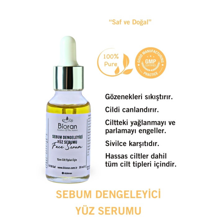 Sebum Dengeleyici Yüz Serumu %100 Saf ve Doğal İçerikli 20 ml.