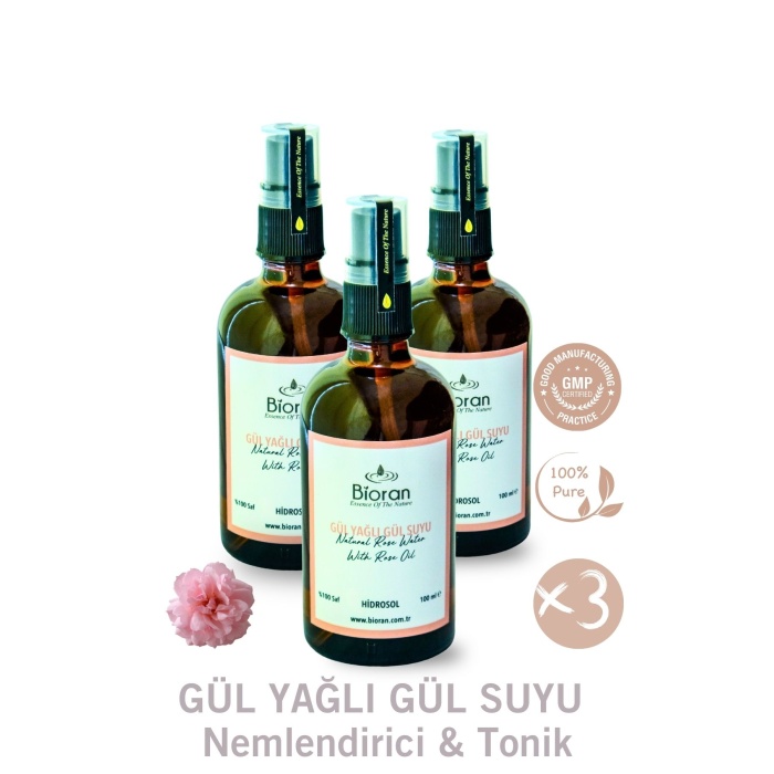 3lü Gül Yağlı Gül Suyu Aydınlatıcı ve Gözenek Sıkılaştırıcı Sprey Tonik 100 ml