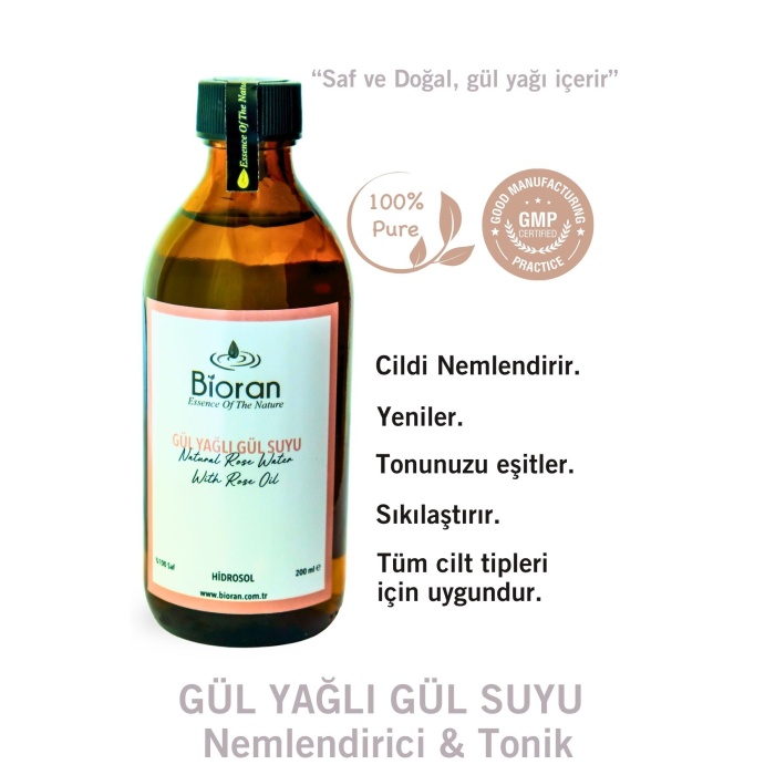 Gül Yağlı Gül Suyu Aydınlatıcı ve Gözenek Sıkılaştırıcı Tonik  200 ml (fliptop kapak)