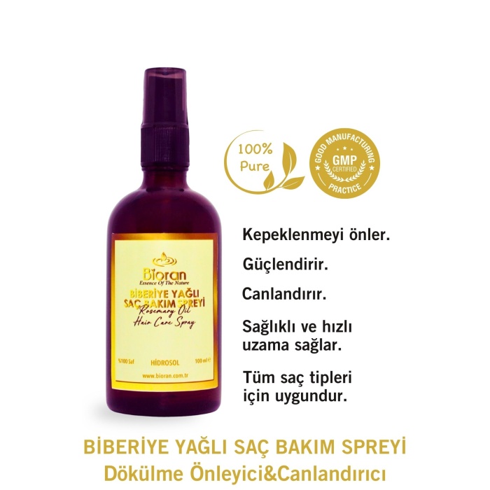 Biberiye Yağlı Saç Bakım Spreyi - Hızlı Uzama ve Canlandırıcı Etki Cam Şişede (100 ML)