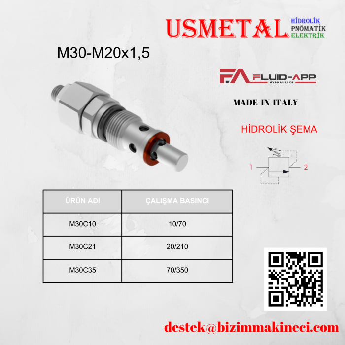 M30C21 M20X1,5 210BAR KARTRİÇ