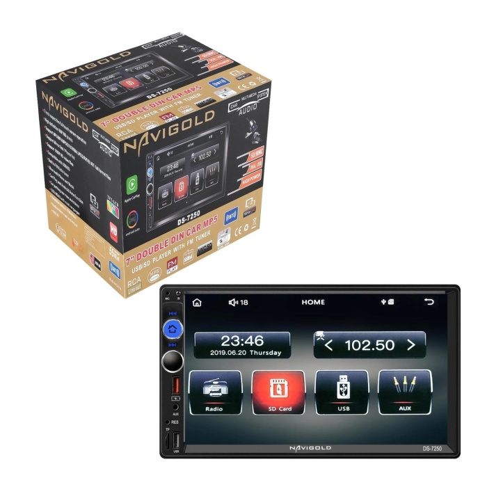 Navigold DS-7250 MP5, FM, Bluetooth, CarPlay, Android Auto, Çift USB Double Teyp