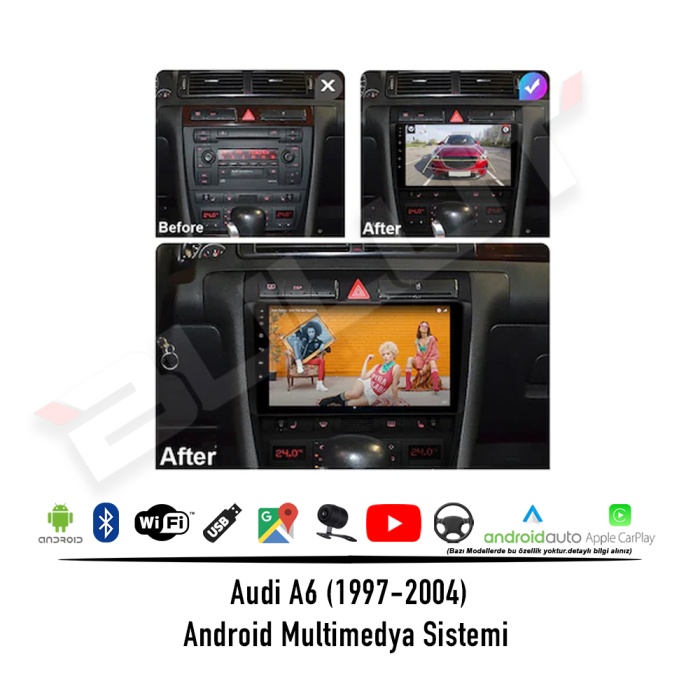 Audi A6 Android Multimedya Sistemi (1997-2004) 2 GB Ram 32 GB Hafıza 4 Çekirdek İphone CarPlay Android Auto Navibox