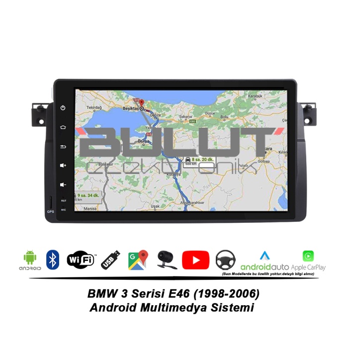 BMW 3 Serisi E46 Android Multimedya Sistemi (1998-2006) 2 GB Ram 32 GB Hafıza 4 Çekirdek İphone CarPlay Android Auto Navibox