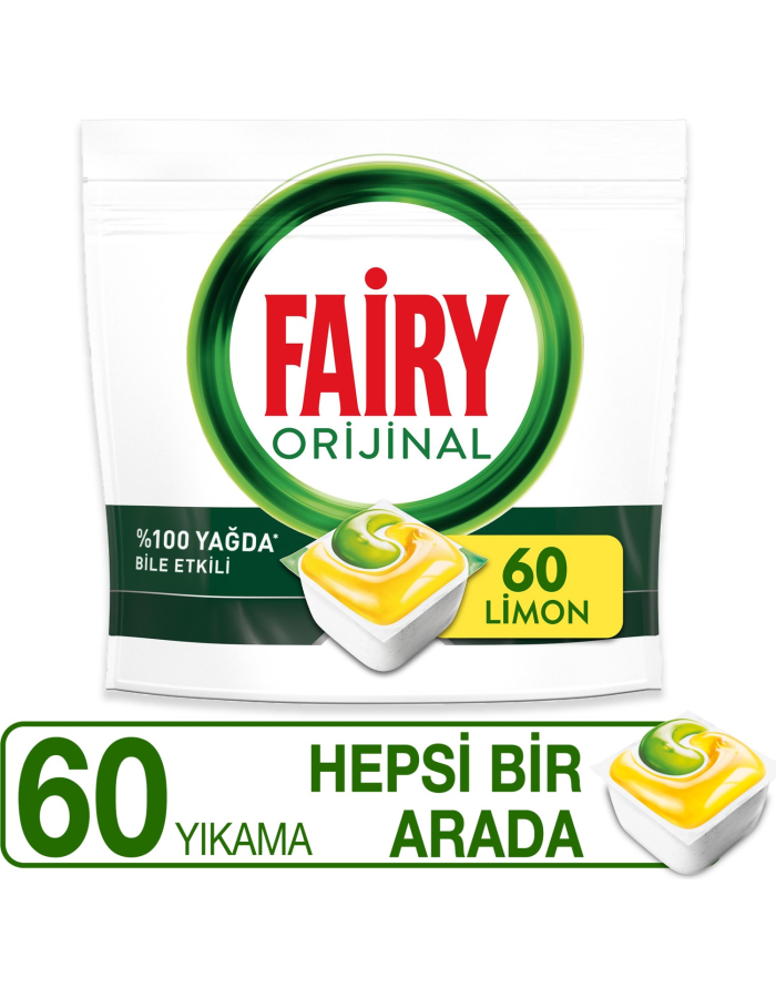 Fairy Hepsi Bir Arada 60 Yıkama Bulaşık Makinesi Deterjanı Tableti / Kapsülü Limon Kokulu