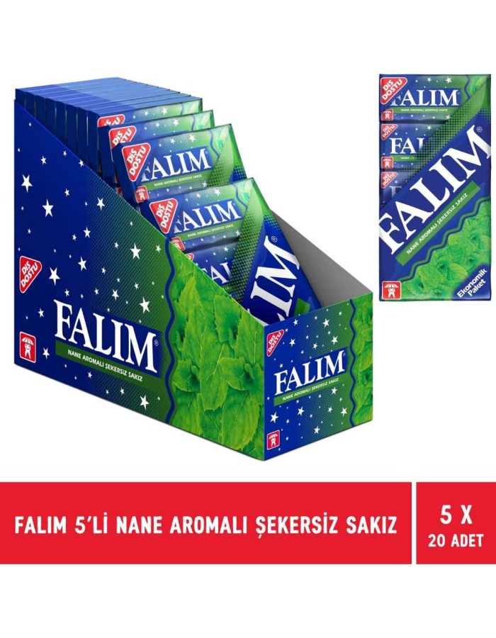 Falım Nane Aromalı Şekersiz Sakız 5li Paket - 20 Adet