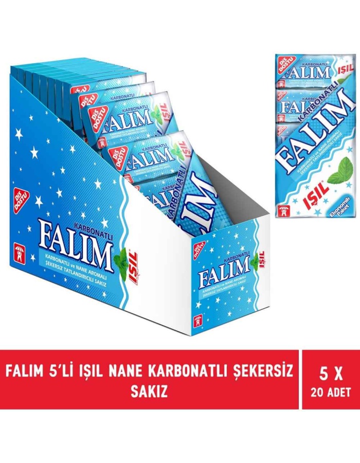 Falım Işıl Nane Karbonat Aromalı Şekersiz Sakız 5li Paket - 20 Adet