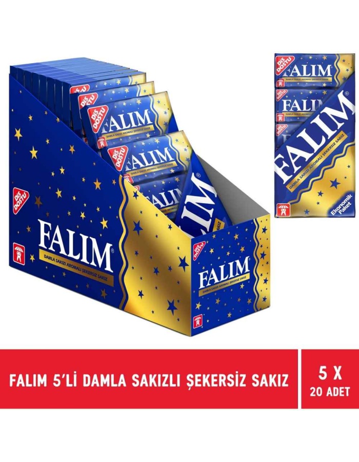 Falım Damla Sakızlı Şekersiz Sakız 5li Paket - 20 Adet