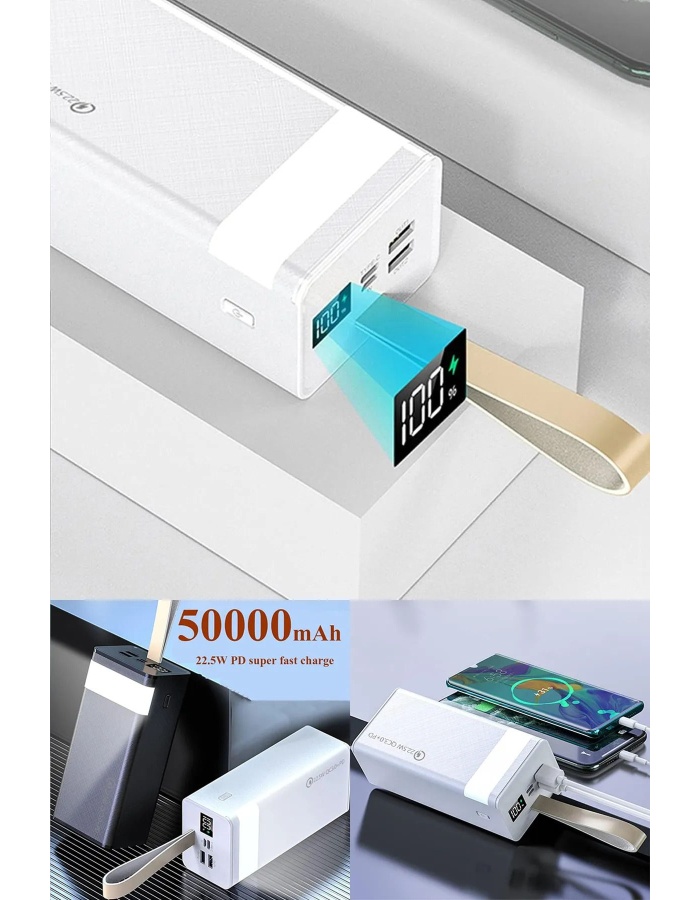 50000 Mah Hızlı Şarjl Özellikli Powerbank Dijital Göstergeli Taşınabilir Powerbank Acil Durum Işığı