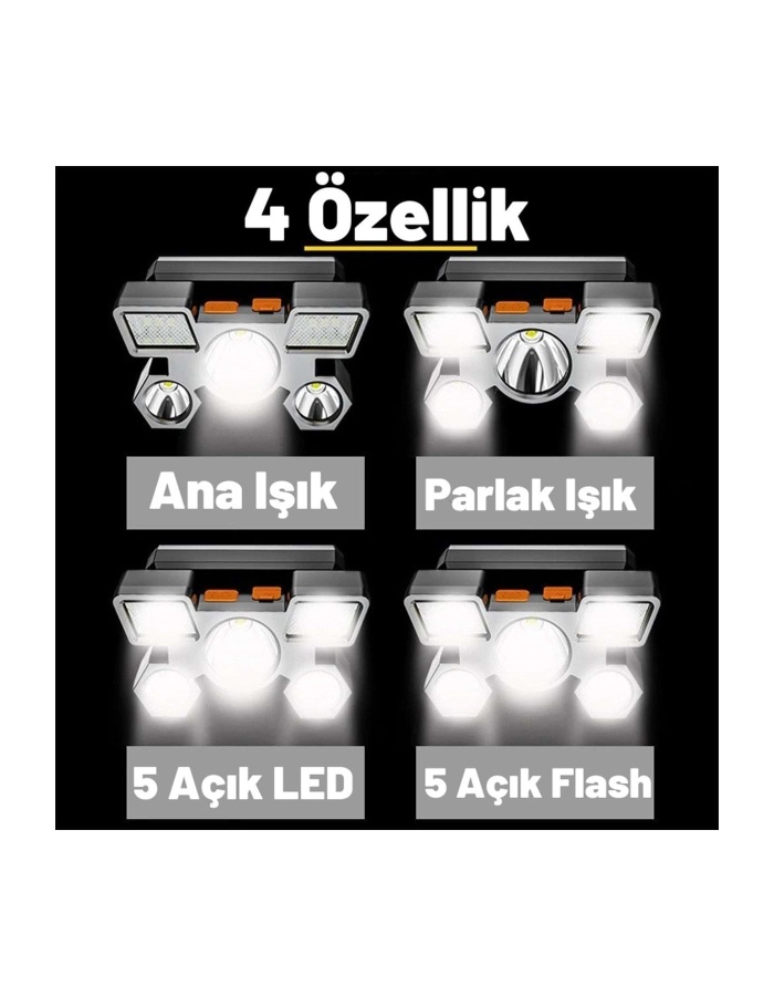 5led Dahili Pil Usb Şarj Edilebilir Kafa Feneri Lambası