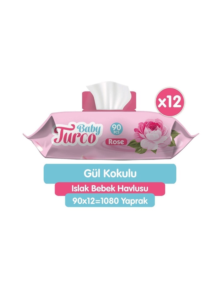 Gül Kokulu Islak Bebek Havlusu 12x90 Adet