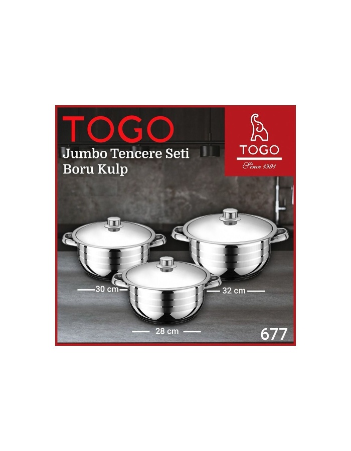 Jumbo Boru Kulp Tencere Seti 28-30-32 Cm