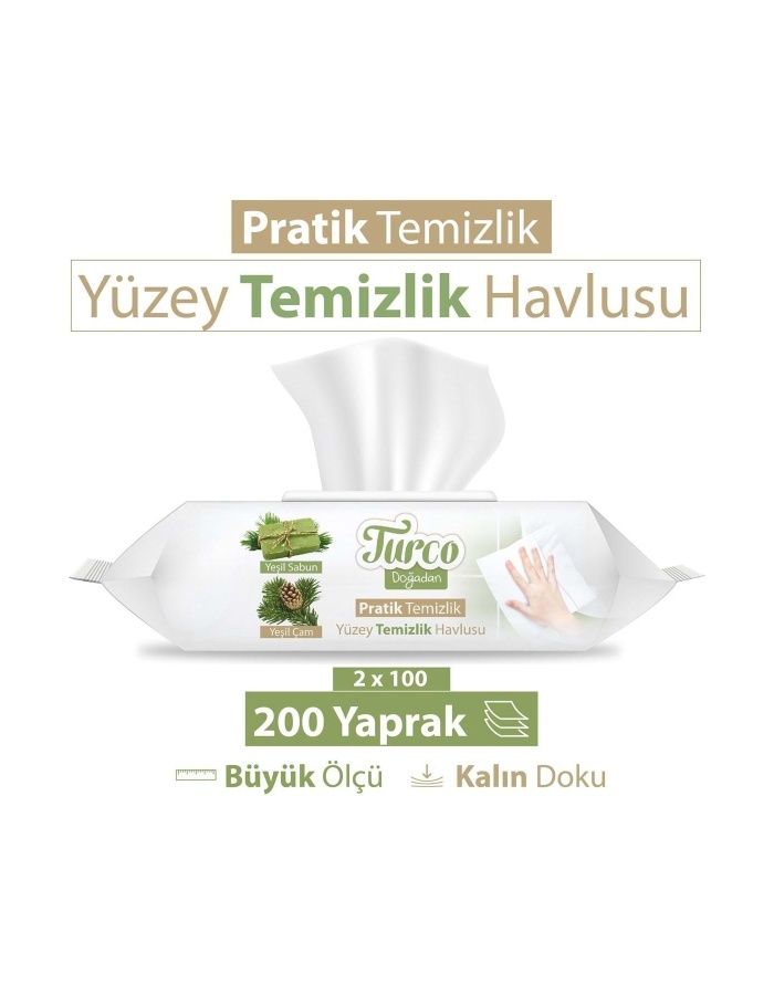 Turco Doğadan Pratik Yüzey Temizlik Havlusu 100 Yaprak Yeşil Sabun/Yeşil Çam (6 Lı Set) 600 Yaprak