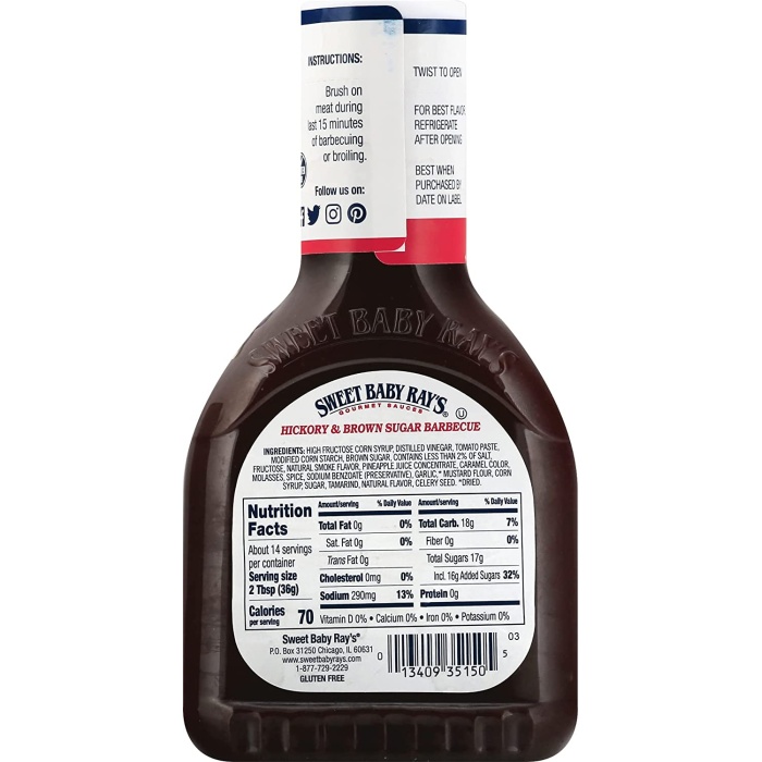 Sweet Baby Rays Hickory & Brown Sugar Barbecue Sauce 510 Gr.