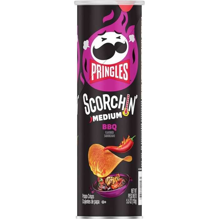 Prıngles Scorchın Medıum BBQ Flavored Saborıdo Potato Chips 158 gr