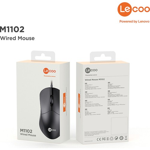 Lenovo Lecoo M1102 USB Kablolu 1200DPI 3 Tuşlu Optik Mouse Siyah