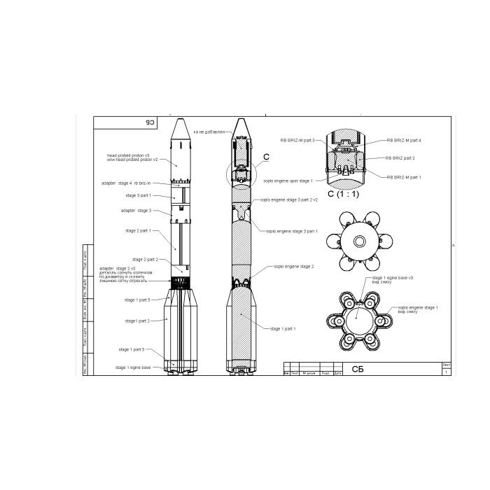 PROTON-M ROCKET ve BRIZ-M üst aşama ölçeği 1:75 civarında bir yerde