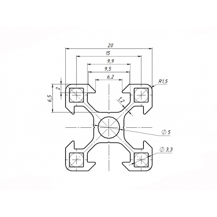 Profil modeli 2020 L (1,5 mm delik) yeni