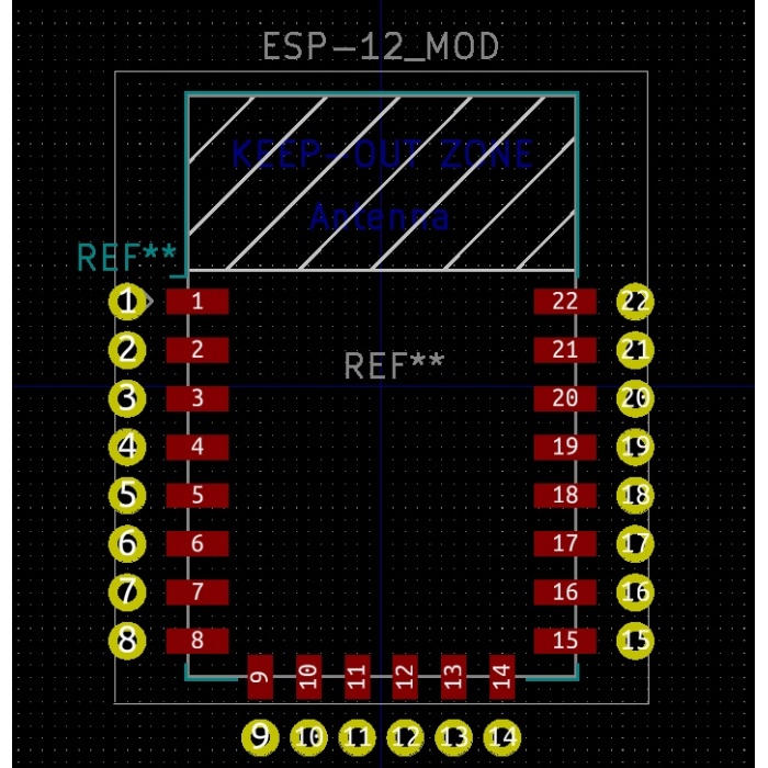 ESP-12 soketi + KiCAD evrensel kaplama alanı