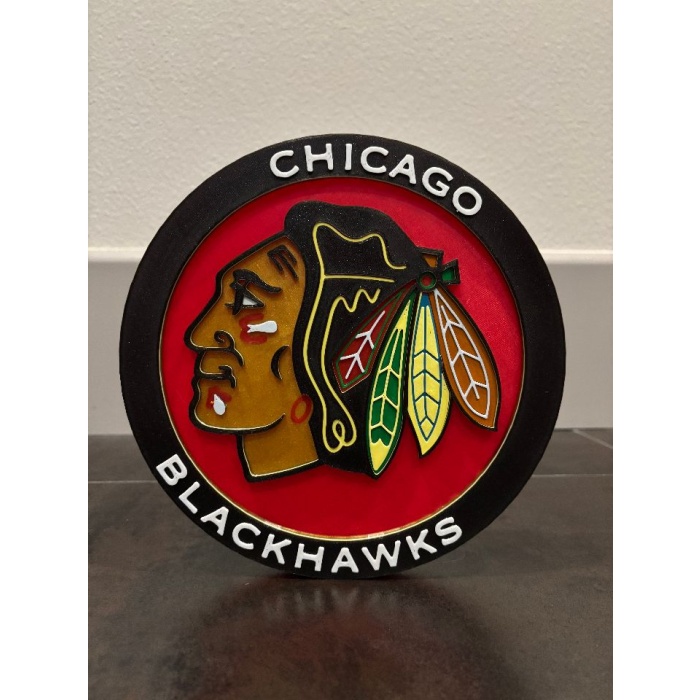 8 renkli tek ekstrüder tek parça dairesel Chicago Blackhawks Logo Duvar Sanatı P1039611