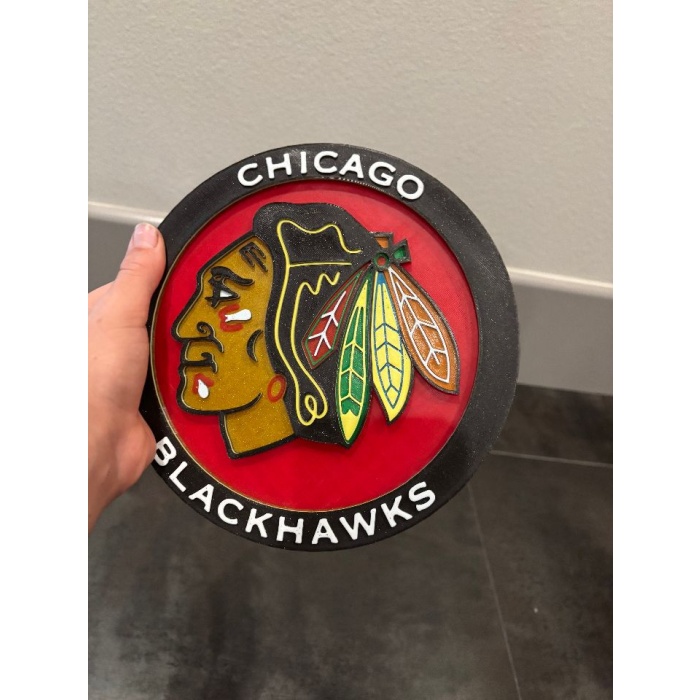 8 renkli tek ekstrüder tek parça dairesel Chicago Blackhawks Logo Duvar Sanatı P1039611