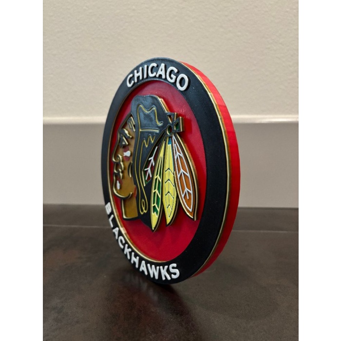 8 renkli tek ekstrüder tek parça dairesel Chicago Blackhawks Logo Duvar Sanatı P1039611