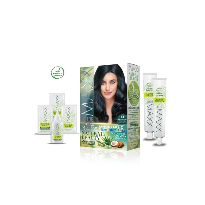 2 Paket Natural Beauty Amonyaksız Saç Boyası 1.1 Mavi Siyah