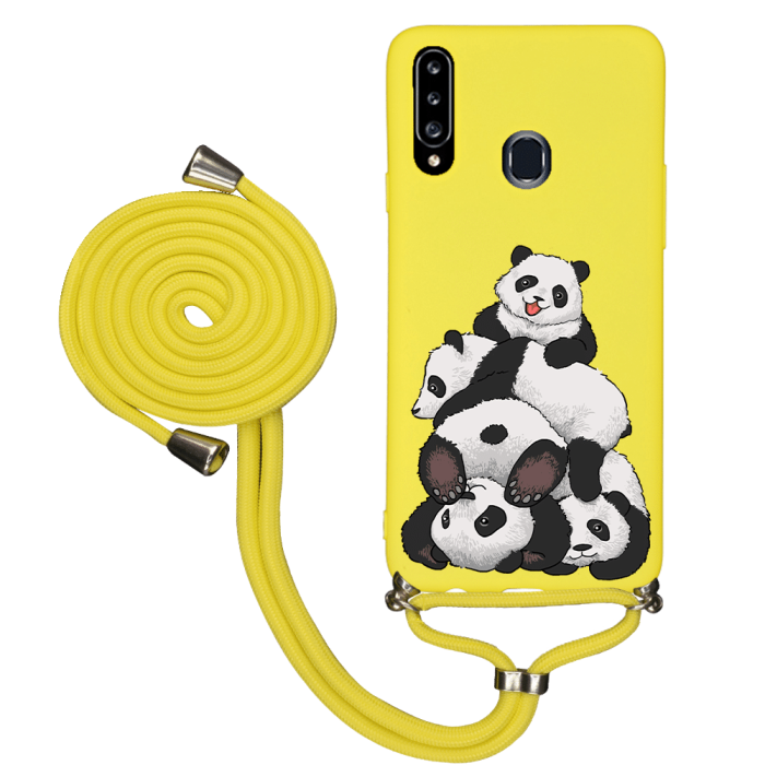 Samsung A20s İpli Lansman Kılıf - Cute Pandas