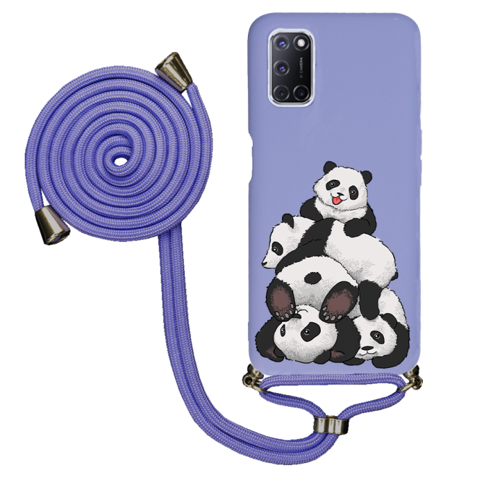 Oppo A52 İpli Lansman Kılıf - Cute Pandas