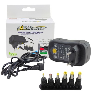 POWERMASTER PM-7215 3 VOLT - 12 VOLT - 1 AMPER - 30 WATT ÇOK UÇLU AYARLI SWITCH MODE ADAPTÖR