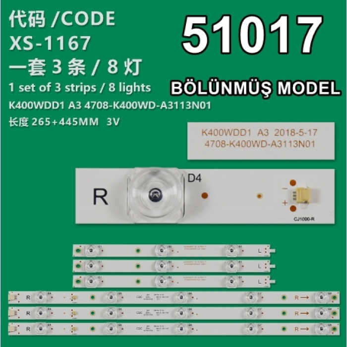 WKSET-6017 36822X3 K400WDD1 MİNİ A1 4708-K400WD-A1113N01 3 ADET LED BAR